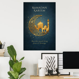 Póster Elegante Mezquita Islámica Media Luna de Ramadán e