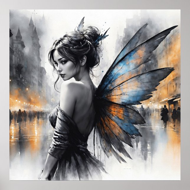 Póster Elegante minimalismo de morena alada (Frente)