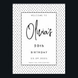 Póster Elegante Minimalista B&W 50th Birthday Party Welco<br><div class="desc">Haga una impresionante primera impresión con nuestro Poster de Bienvenida Elegante Minimalista de 50 Años. Perfecto para saludar a los clientes a medida que llegan, este poster presenta un diseño elegante en blanco y negro con un delicado trineo que exuda la elegancia moderna. La tipografía audaz y elegante asegura que...</div>