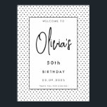 Póster Elegante Minimalista B&W 50th Birthday Party Welco<br><div class="desc">Haga una impresionante primera impresión con nuestro Poster de Bienvenida Elegante Minimalista de 50 Años. Perfecto para saludar a los clientes a medida que llegan, este poster presenta un diseño elegante en blanco y negro con un delicado trineo que exuda la elegancia moderna. La tipografía audaz y elegante asegura que...</div>
