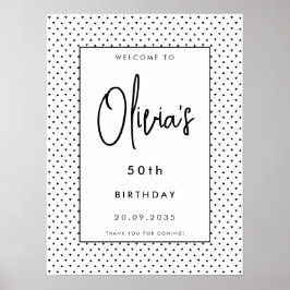 Póster Elegante Minimalista B&W 50th Birthday Party Welco