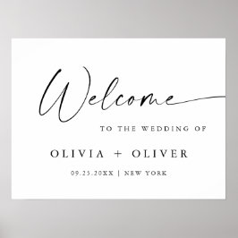 Póster Elegante Minimalista Bienvenida Boda Caligrafía