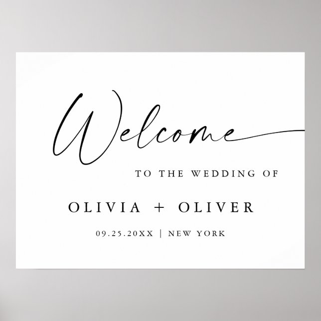 Póster Elegante Minimalista Bienvenida Boda Caligrafía (Frente)