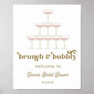 Póster Elegante Mod Champán Retro Bienvenida a la Ducha N