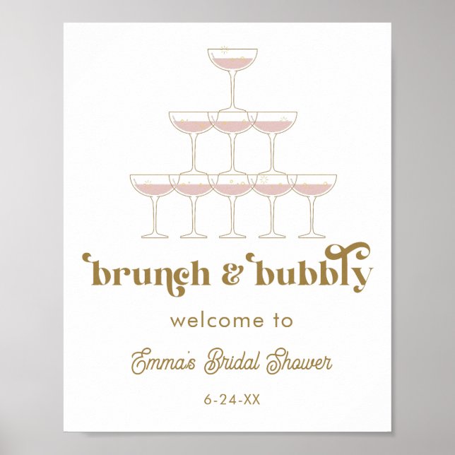 Póster Elegante Mod Champán Retro Bienvenida a la Ducha N (Frente)
