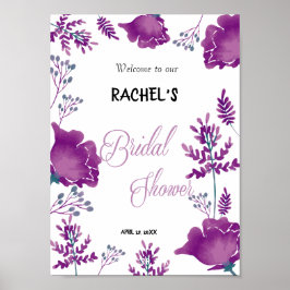 Póster Elegante moda acuarela Pluma púrpura ducha de novi