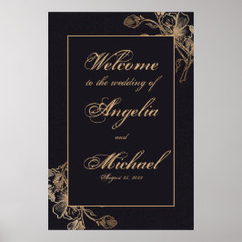 Póster Elegante Moda  Faux Metalizado Boda Floral Poster