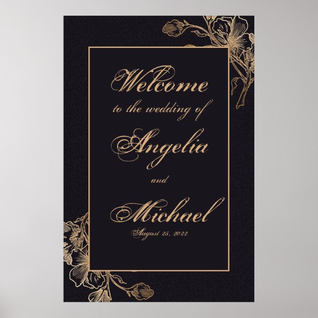 Póster Elegante Moda  Faux Metalizado Boda Floral Poster (Frente)