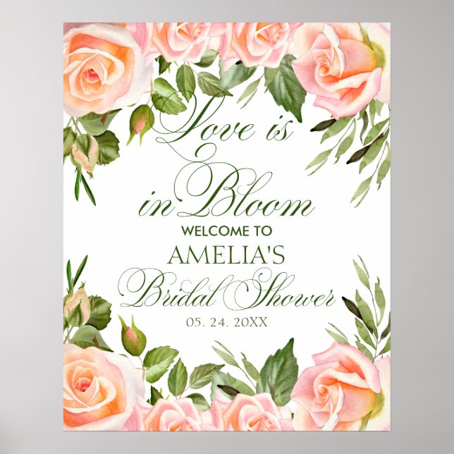Póster Elegante Moda Floral Bridal Shower Poster de bienv (Frente)