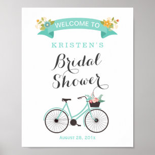 Póster Elegante Moda Mint Green Bicicleta Bridal Shower R