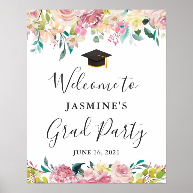 Póster Elegante Moda Pastel Rótulo de la fiesta de gradua (Frente)