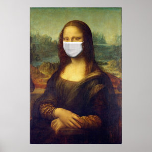 Póster Elegante Moda Verde Mona Lisa Covid 19 Pintura