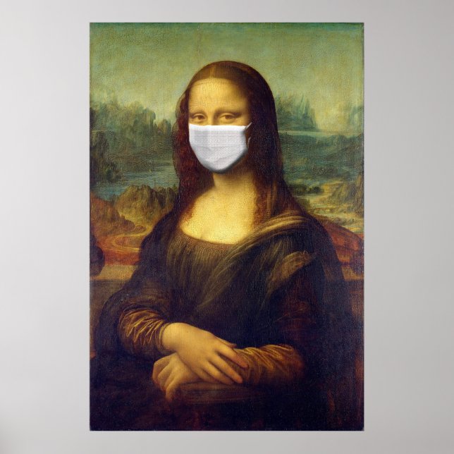 Póster Elegante Moda Verde Mona Lisa Covid 19 Pintura (Frente)
