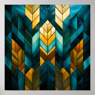 Póster Elegante Moderno Abstracto Dorado Verde Geométrico