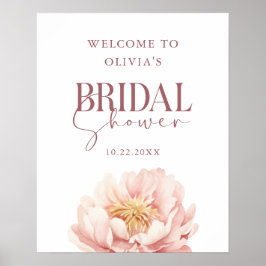 Póster Elegante Moderno Peony Floral Welcome Bridal Showe