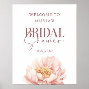 Póster Elegante Moderno Peony Floral Welcome Bridal Showe