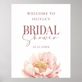 Póster Elegante Moderno Peony Floral Welcome Bridal Showe
