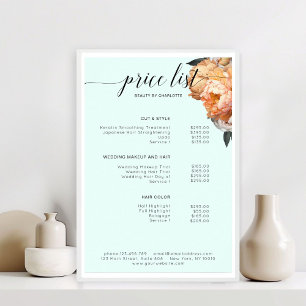 Póster Elegante, moderno y floral Lista de precios para p