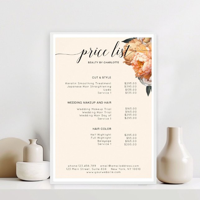 Póster Elegante, moderno y floral Peony (Elegant, Modern, Floral Peony Price List )