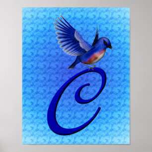 Póster Elegante Monograma Inicial C Bluebird