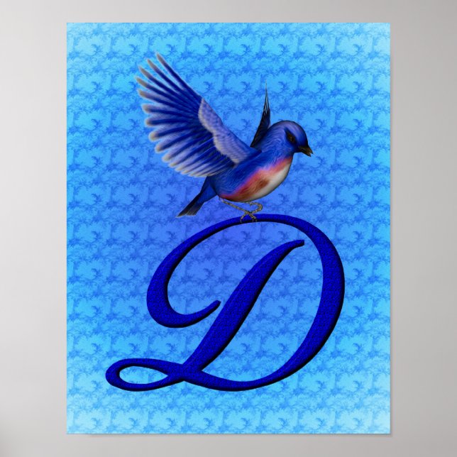 Póster Elegante Monograma Inicial D Bluebird (Frente)