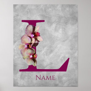 Póster Elegante Monograma Inicial de Orquídea L Personali