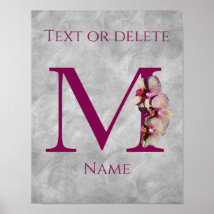 Póster Elegante Monograma Inicial de Orquídea Personaliza