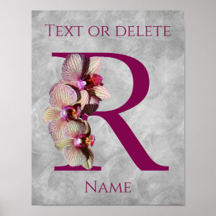 Póster Elegante Monograma Inicial de Orquídea Personaliza