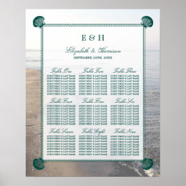 Póster Elegante Monograma y Verde azulada boda de playa d