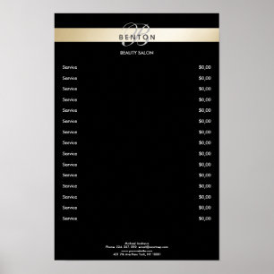 Póster Elegante Monogramo Black Gold Pricelist