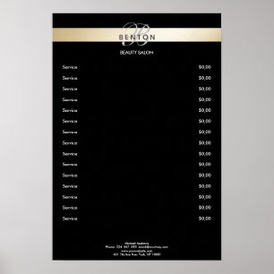 Póster Elegante Monogramo Black Gold Pricelist