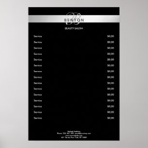 Póster Elegante Monogramo Poster de Precios Plata Negra