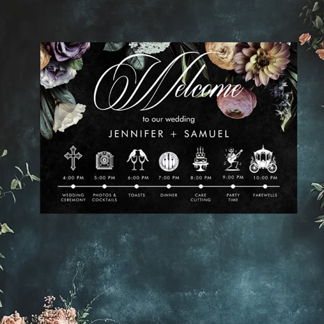 Póster Elegante Moody Twilight Amueblado eventos de orden (Elegant Moody Twilight Muted Floral Order Events Poster)