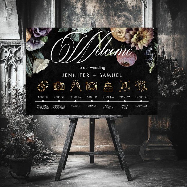 Póster Elegante Moody Twilight Amueblado eventos de orden (Elegant Moody Twilight Muted Floral Order Events Foam Board)