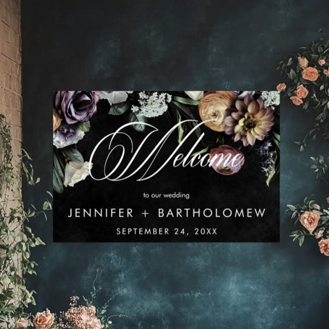 Póster Elegante Moody Twilight Muted Pastel Floral Bienve (Elegant Moody Twilight Muted Pastel Floral Welcome Poster)