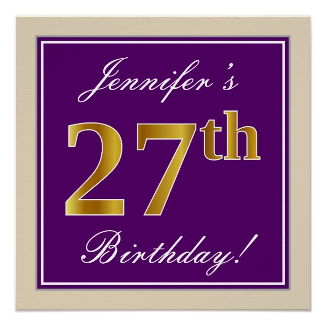 Póster Elegante, Morado, Dorado Falso Cumpleaños 27 + Nom (Anverso)