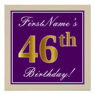 Póster Elegante, Morado, Dorado Falso Cumpleaños 46 + Nom