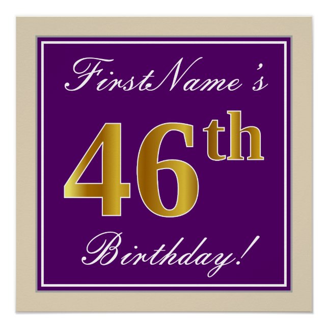 Póster Elegante, Morado, Dorado Falso Cumpleaños 46 + Nom (Anverso)
