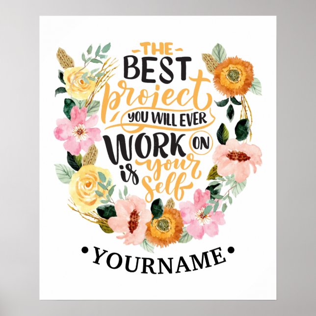 Póster Elegante Motivación Inspiración Floral Cita (Frente)