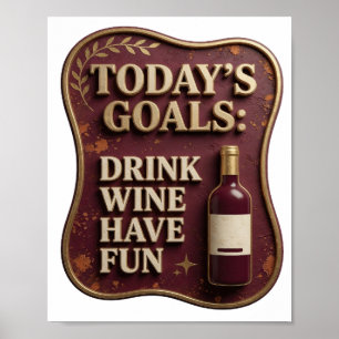 Póster Elegante Motivo Artístico de Oro BEBE VINO DIVIÉRT