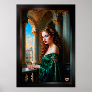 Póster Elegante mujer renacentista con vestido verde