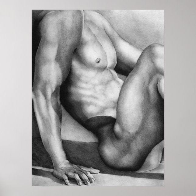Póster Elegante Muro de dibujo con mano desnuda masculina (Frente)