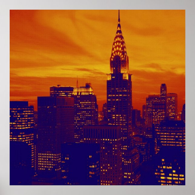 Póster Elegante Naranja Blue Retro Pop Art New York Poste (Frente)