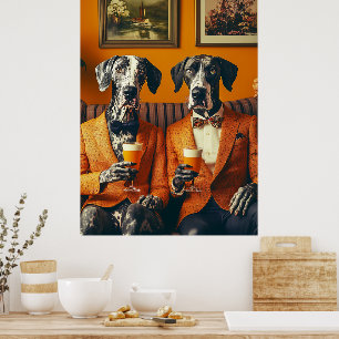 Póster Elegante Naranja de perros grandes de danés