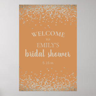 Póster Elegante Naranja quemado Silver Confetti Bridal Sh