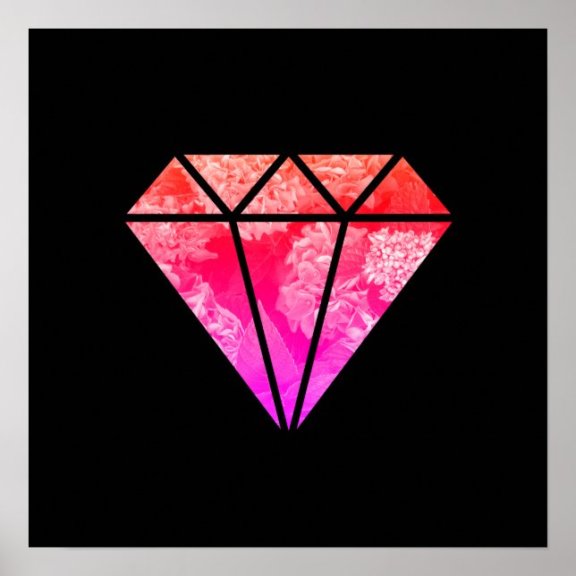 Póster elegante naranja rosa floral elegante diamante neg (Frente)