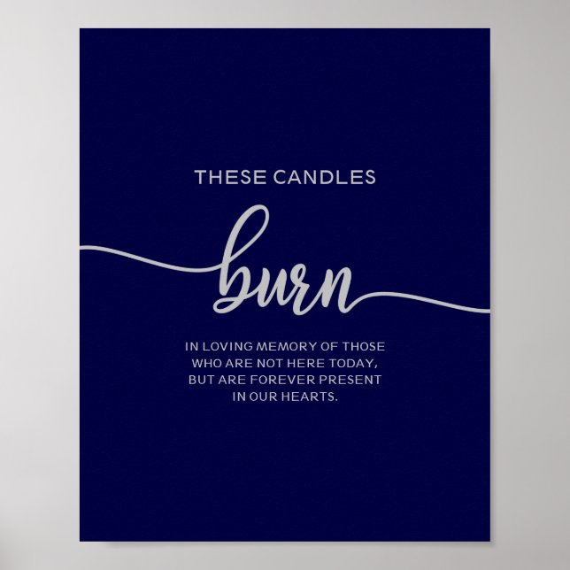 Póster Elegante Navy Blue Silver Estas Velas Se Queman (Frente)