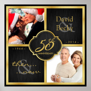 Póster Elegante negro y oro entonces y ahora 50 años