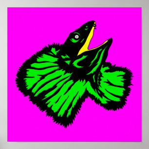 Póster Elegante Neon Green Frill Lizard