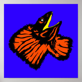 Póster Elegante Neon Naranja Frilled-neck Lizard